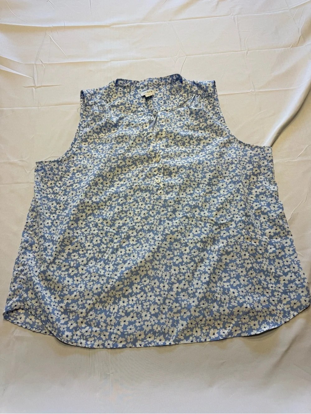 J. Crew Blue and White Floral Sleeveless Henley Camisole